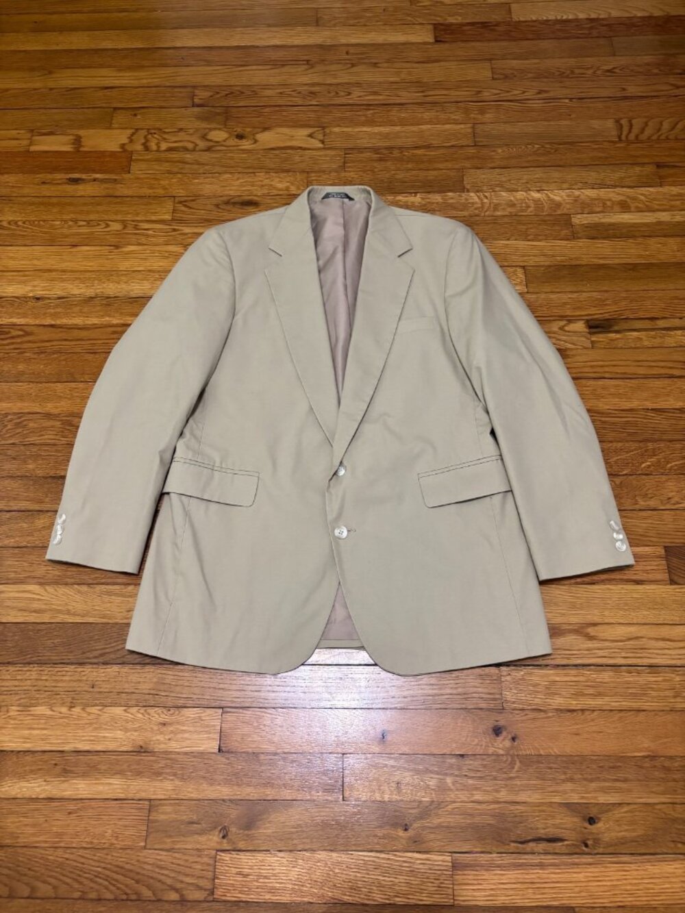Haggar Mens Blazer Jacket Size 42L Beige 2 Button Sport Coat Poly Wool